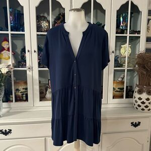 Wonderly Tiered Top Navy Blue V-neck Size XL NWOT